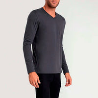 Camiseta Pima Gola V Manga Longa Masculina | Life Collection - Grafite Inativo
