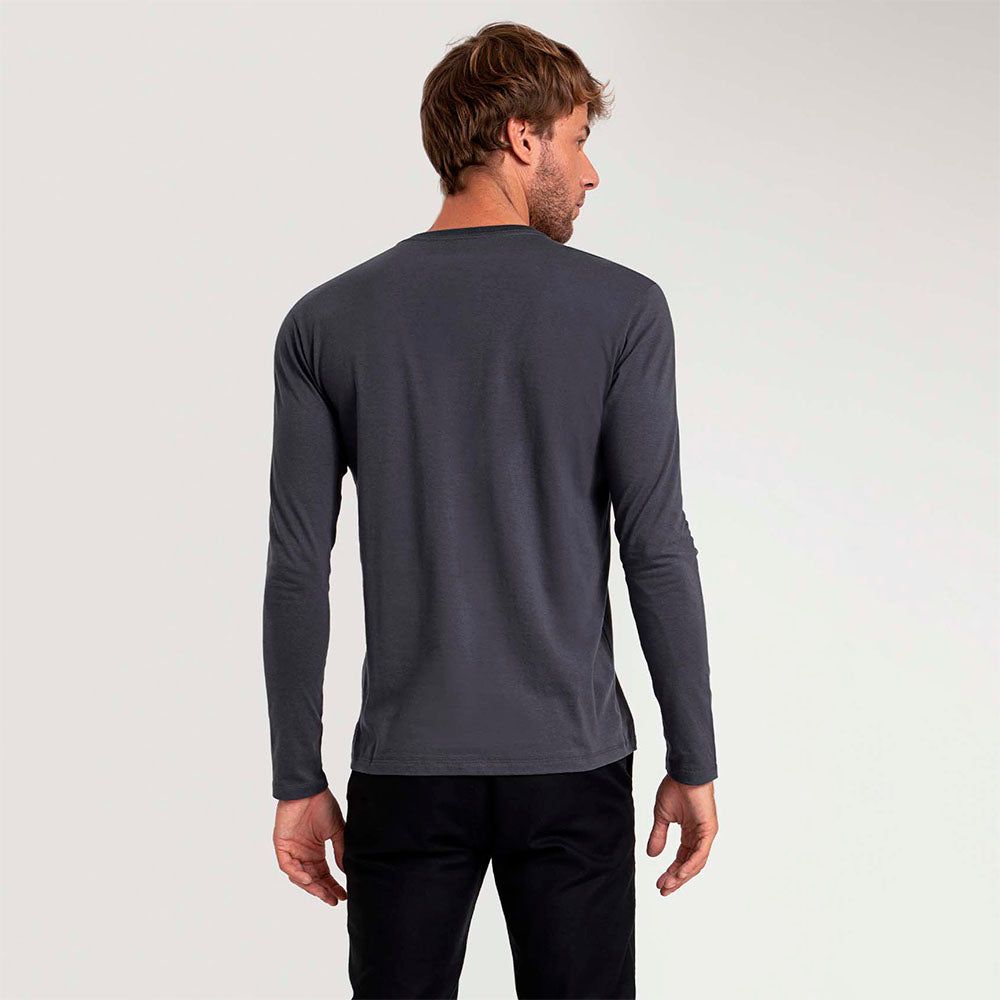 Camiseta Pima Gola V Manga Longa Masculina | Life Collection - Grafite Inativo