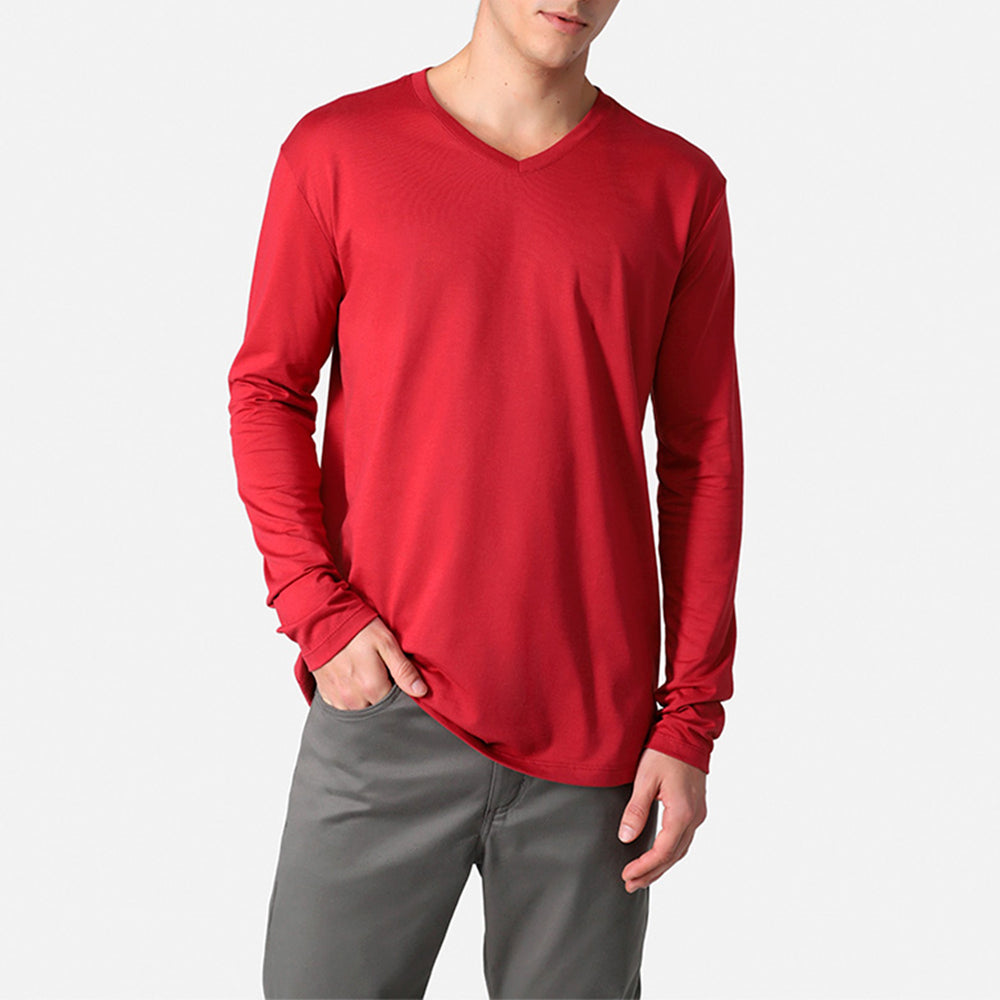 Camiseta Pima Gola V Manga Longa Masculina | Life Collection - Marsala