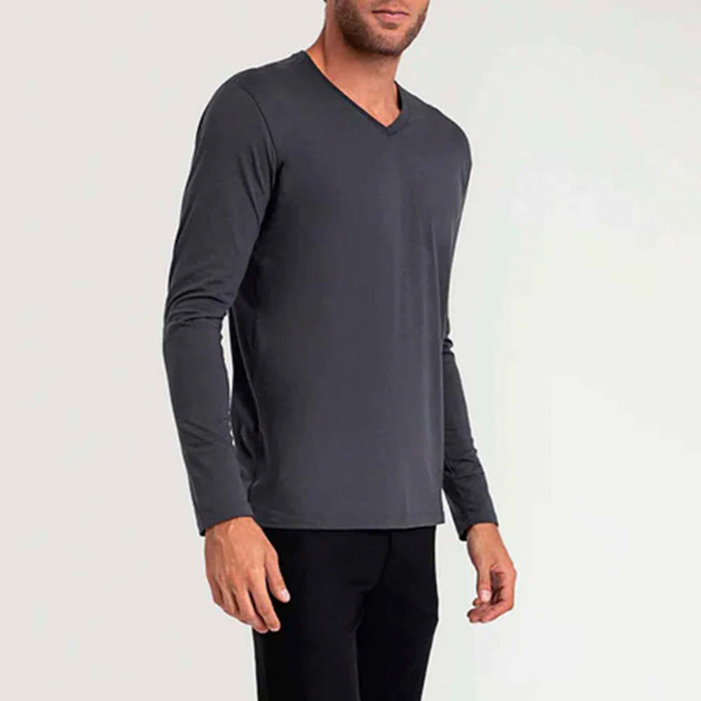 Camiseta Pima Gola V Manga Longa Masculina | Life Collection - Grafite