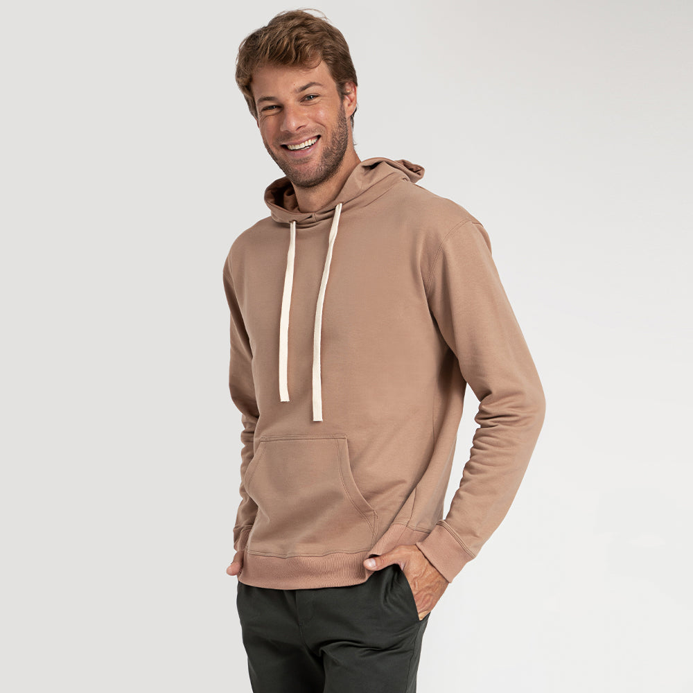 Blusão Moletom Com Capuz Masculino - Bege Médio