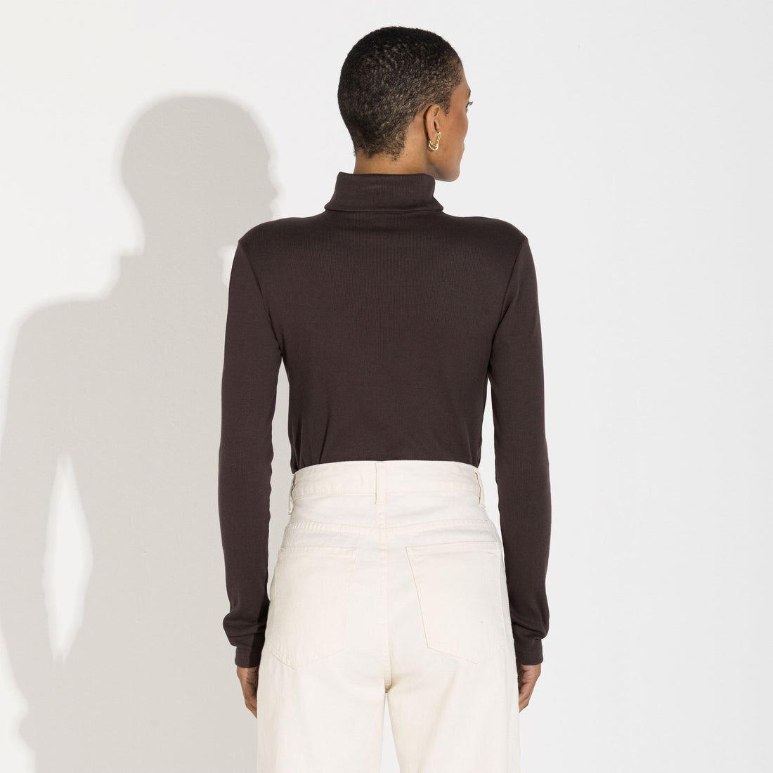 Blusa Canelado Algodão Gola Rolê Feminina - Marrom