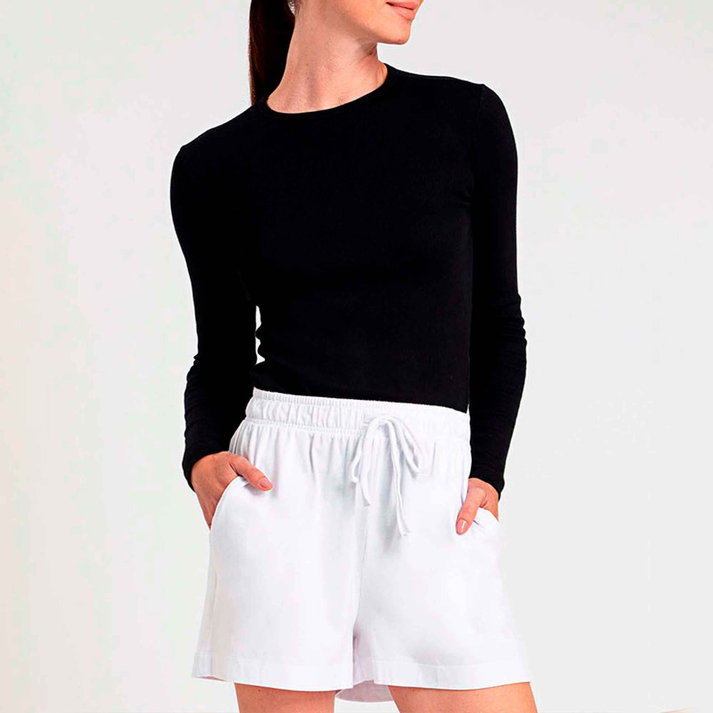 Camiseta Canelada Manga Longa Feminina - Preto