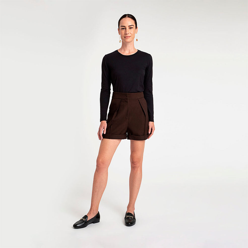 Shorts Cintura Alta - Tabaco