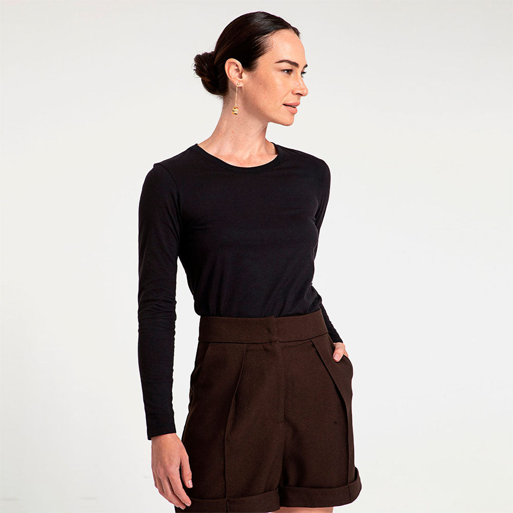 Shorts Cintura Alta - Tabaco