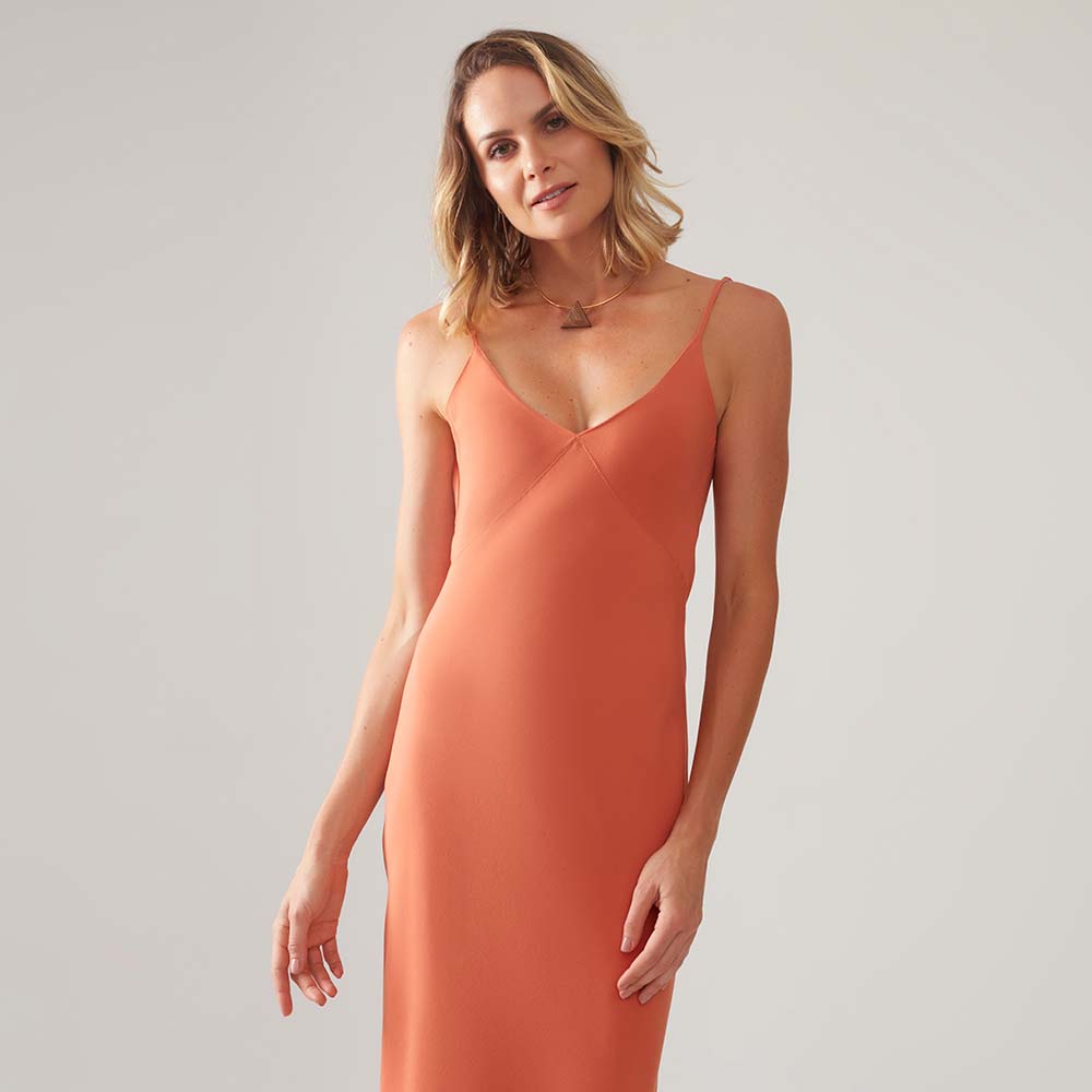 Vestido Slip Recortes - Laranja