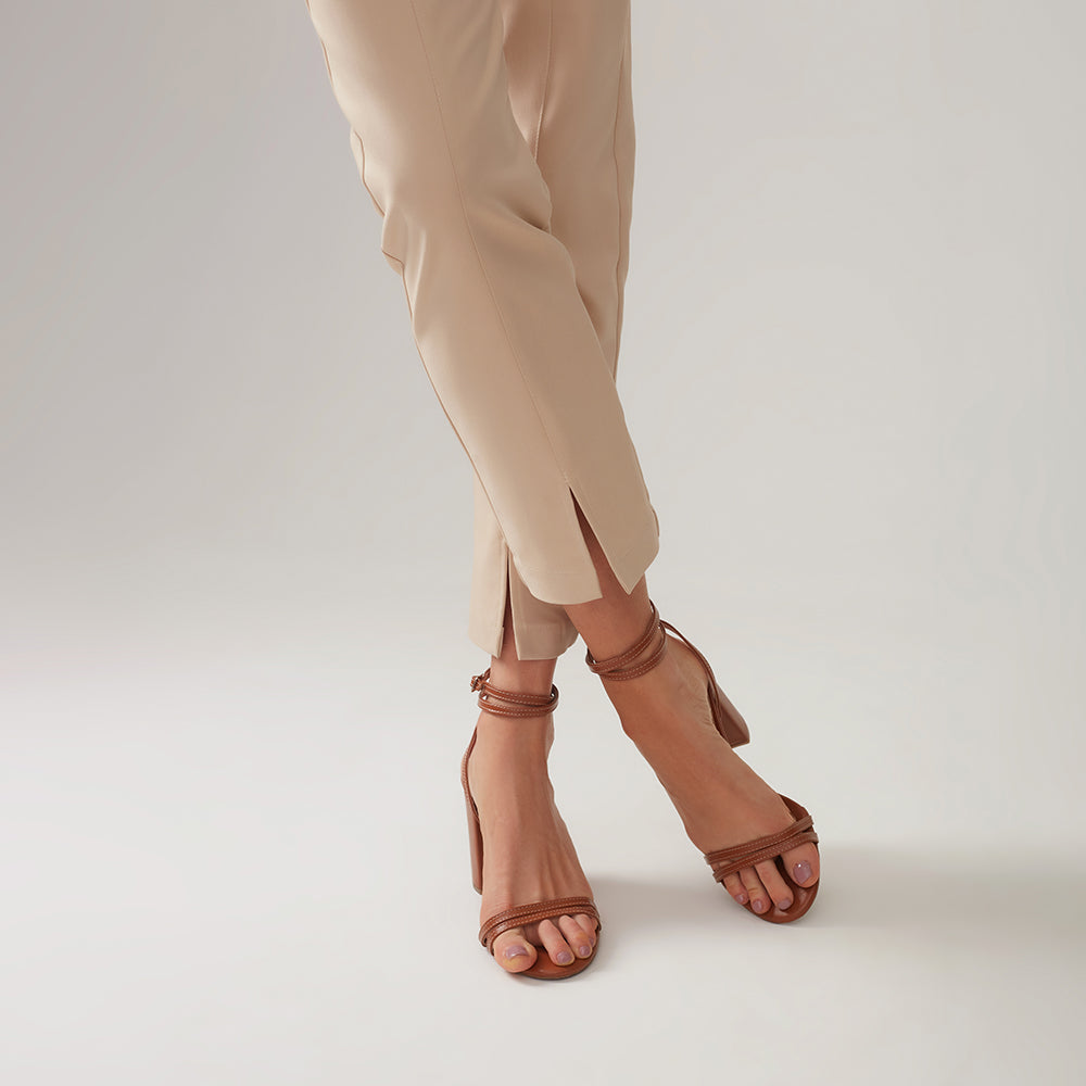Calça Reta Fenda Feminina - Bege