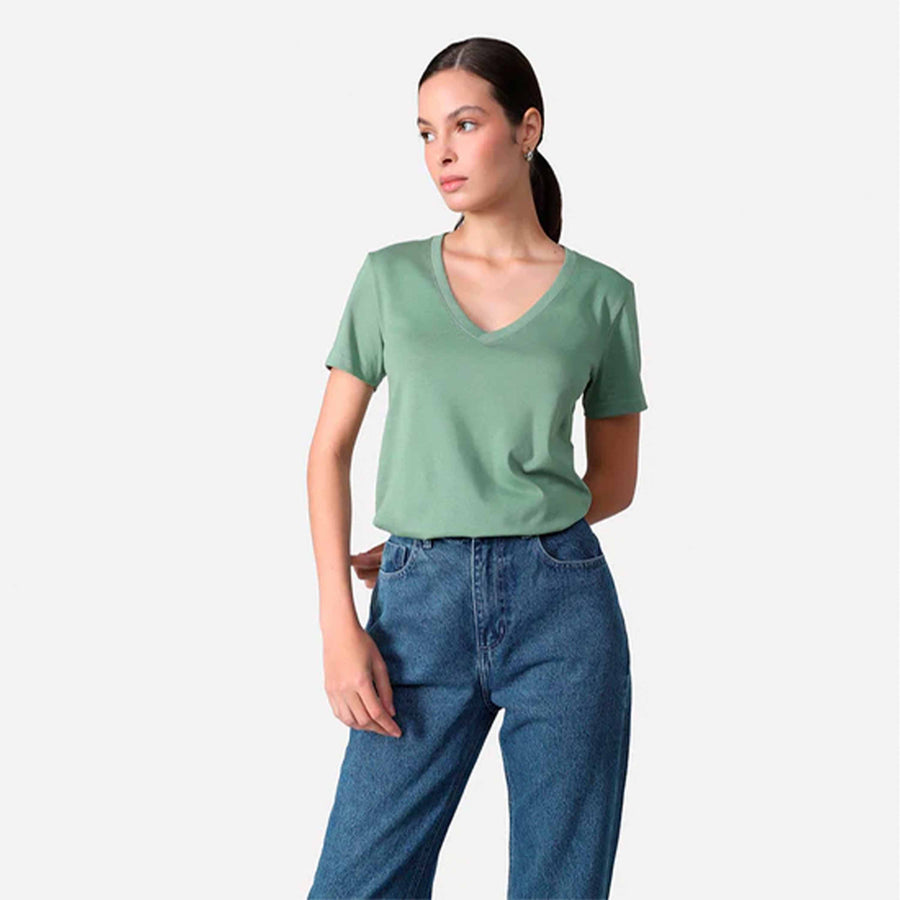 Camiseta Algodão Premium Gola V Feminina | Everyday Collection - Verde Oliva