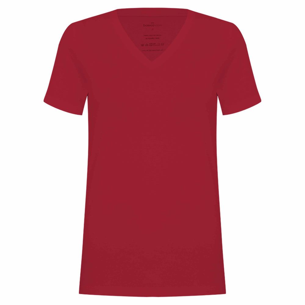 Camiseta Algodão Premium Gola V Feminina | Everyday Collection - Vermelho Rubi