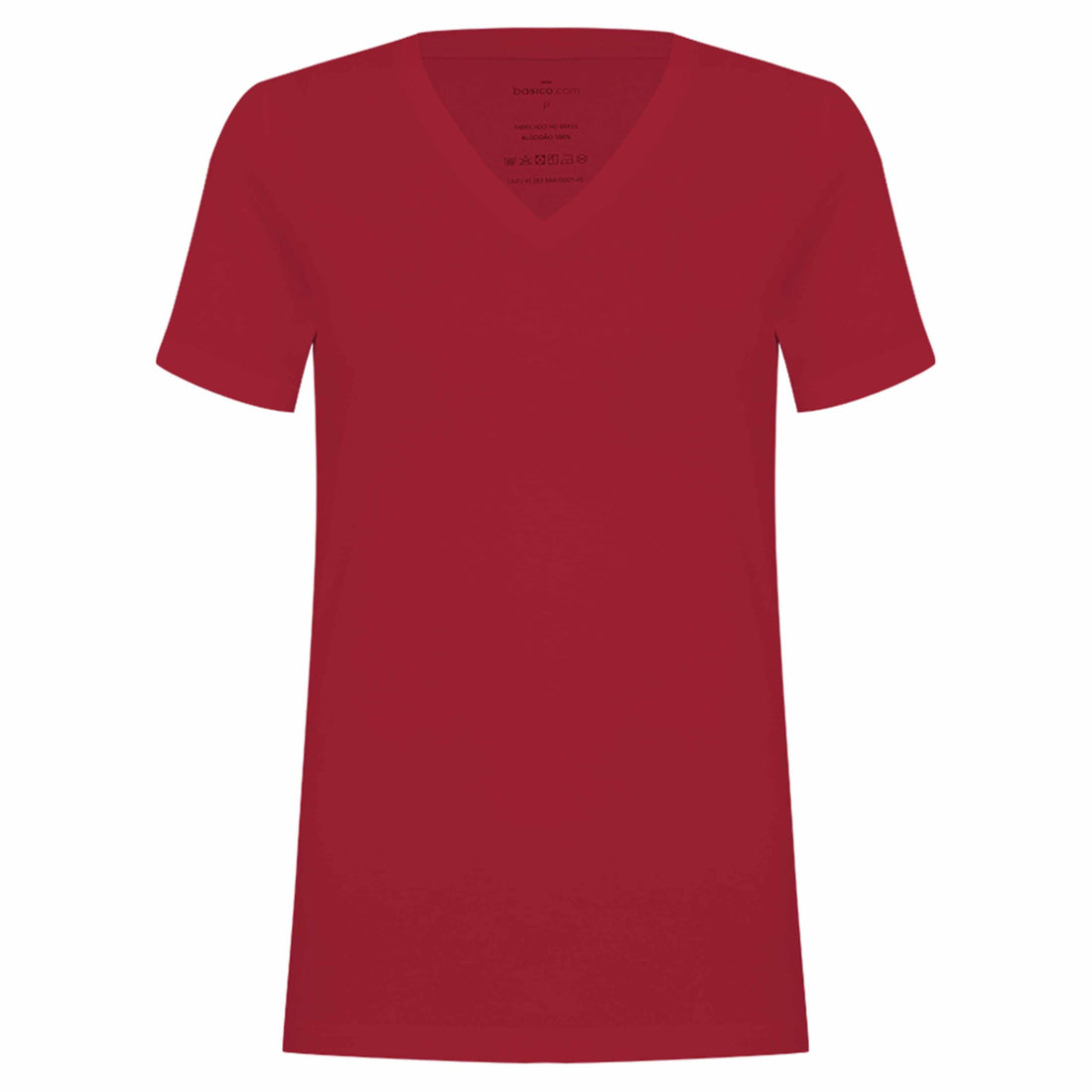 Camiseta Algodão Premium Gola V Feminina | Everyday Collection - Vermelho Rubi