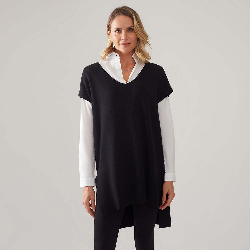 Colete Tricot Decote V - Preto