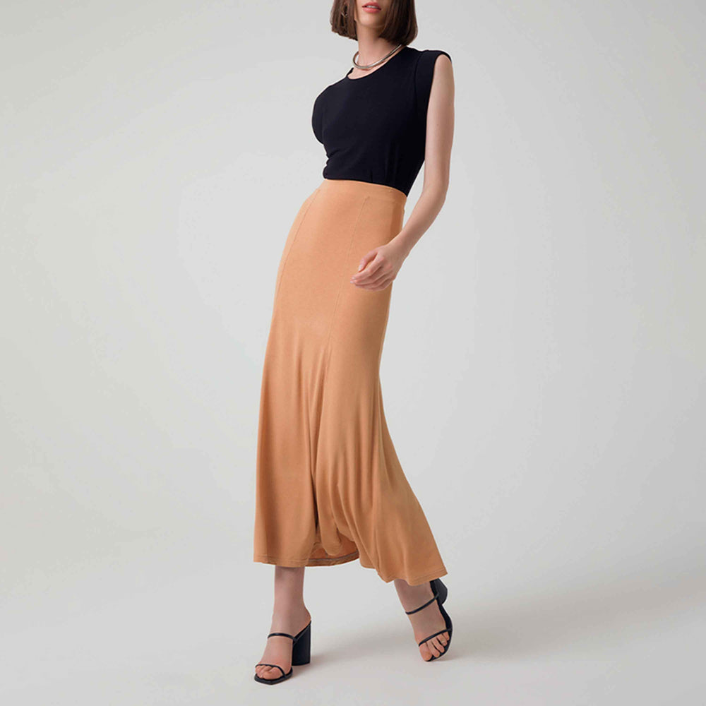 Saia Longa Viscose Evasê - Bege Claro