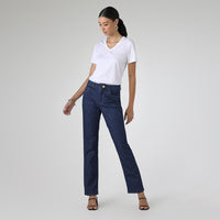 Calça Jeans Reta Feminina - Azul Jeans Escuro