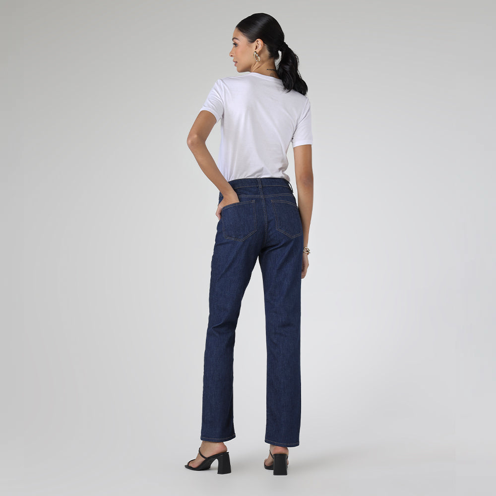 Calça Jeans Reta Feminina - Azul Jeans Escuro