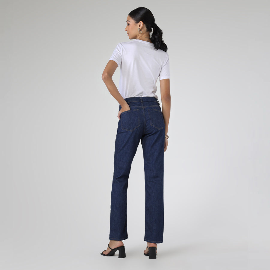 Calça Jeans Reta Feminina - Azul Jeans Escuro