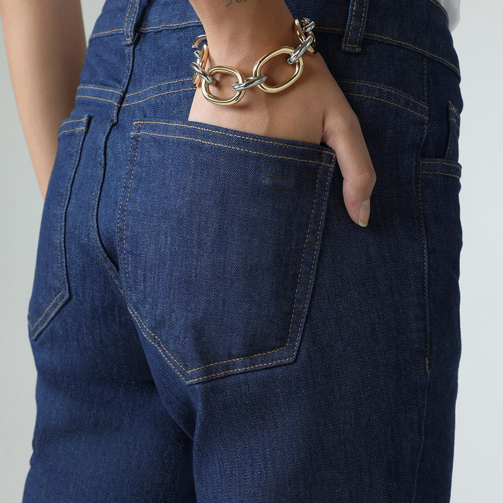 Calça Jeans Reta Feminina - Azul Jeans Escuro