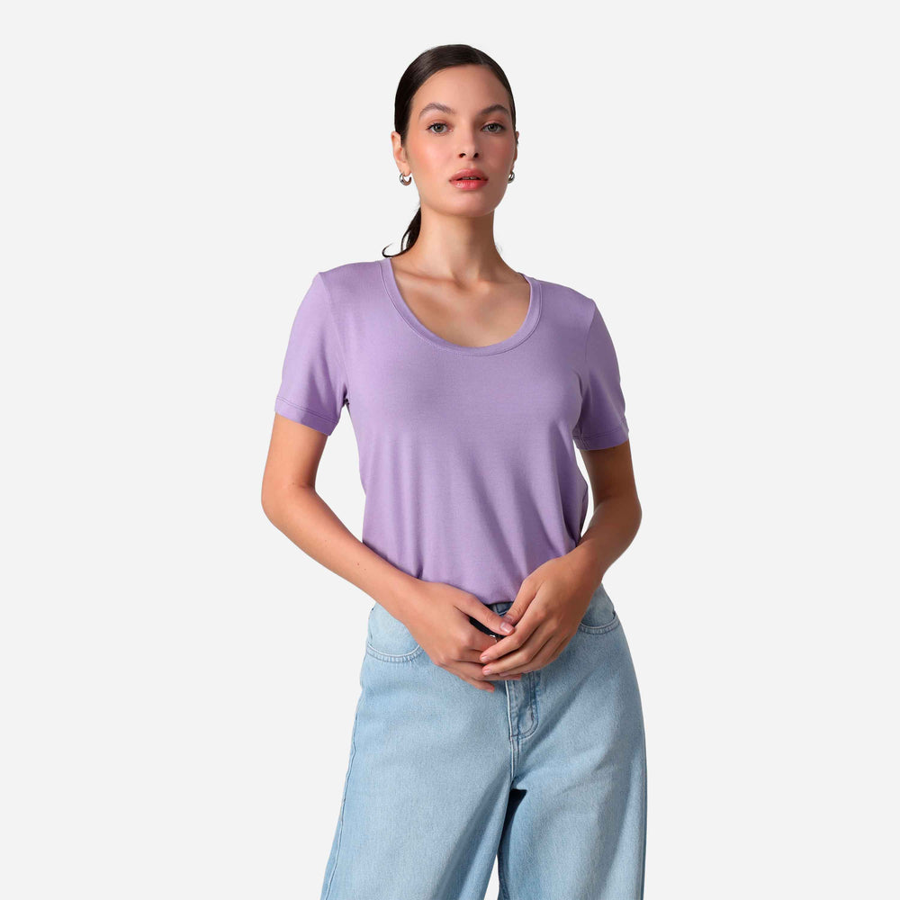 Camiseta Algodão Premium Gola U Feminina | Everyday Collection - Lilás