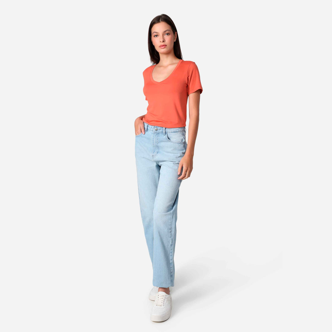 Tech T-Shirt Modal V Premium Feminina | Basico.com - Laranja Telha