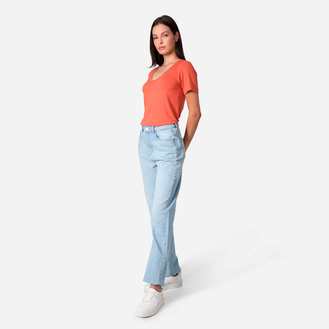 Tech T-Shirt Modal V Premium Feminina | Basico.com - Laranja Telha