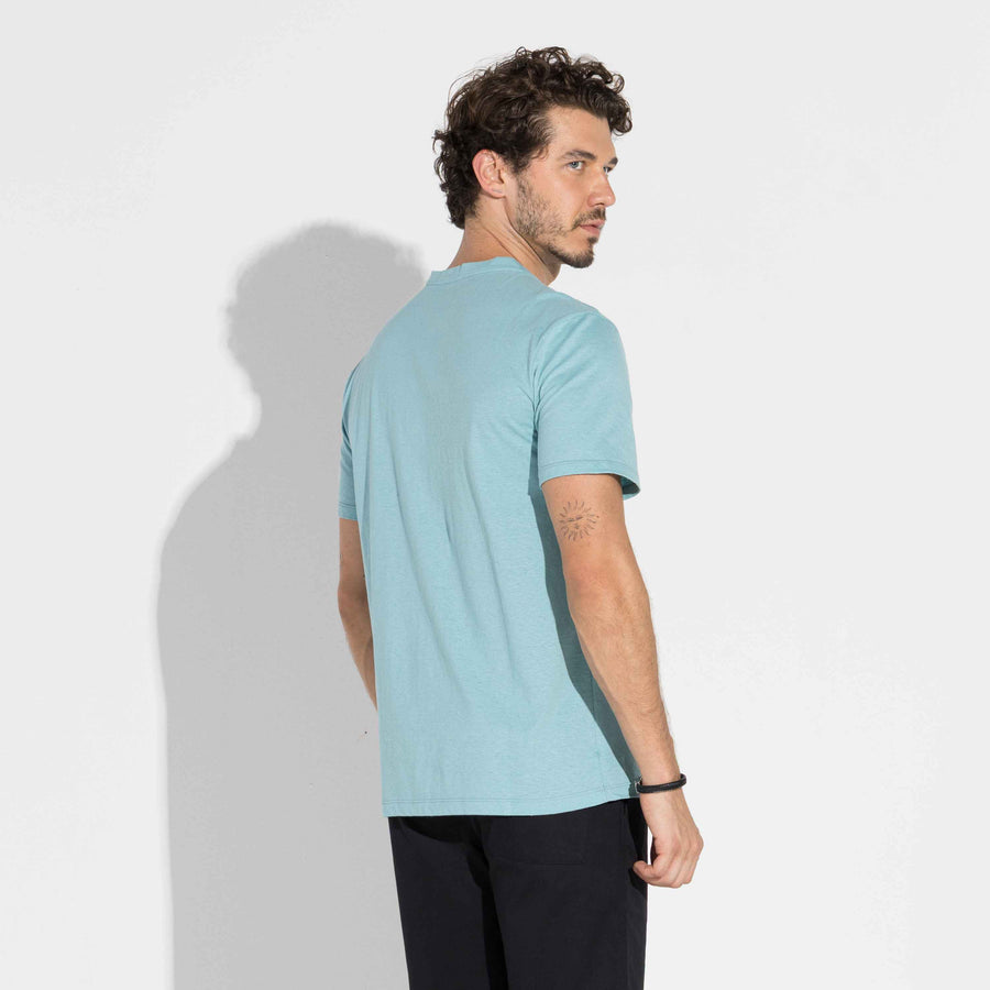 Camiseta Malha Linho Masculina - Azul Turquesa