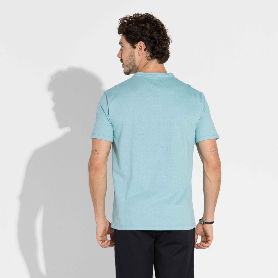 Camiseta Malha Linho Masculina - Azul Turquesa