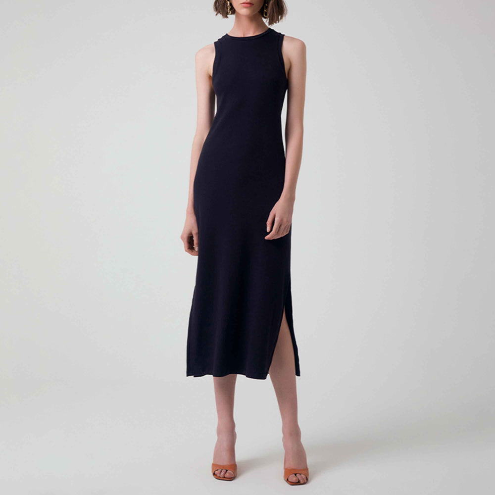 Vestido Midi Canelado Algodão - Preto