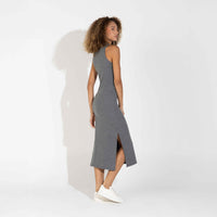 Vestido Midi Canelado Algodão - Mescla Escuro