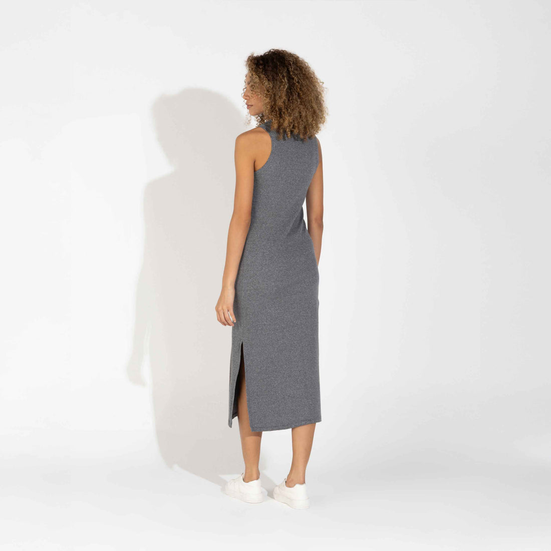 Vestido Midi Canelado Algodão - Mescla Escuro