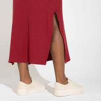 Vestido Midi Canelado Algodão - Vermelho Escarlate