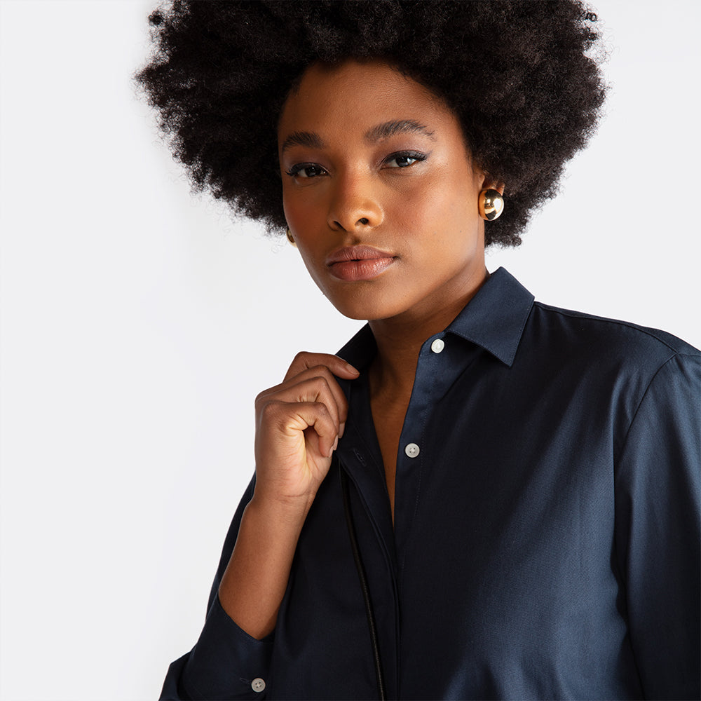 Camisa Tricoline Ampla Feminina - Azul Marinho