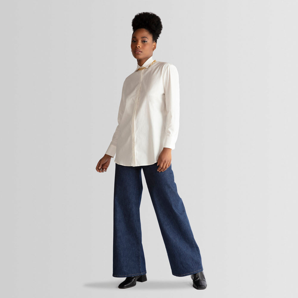 Camisa Tricoline Ampla Feminina - Off White