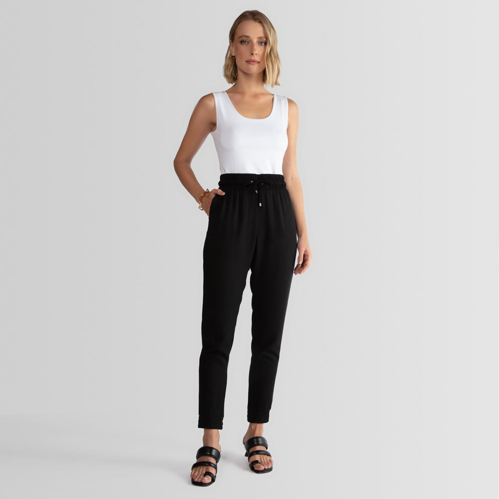 Calça Jogger Viscose com Amarração - Preto