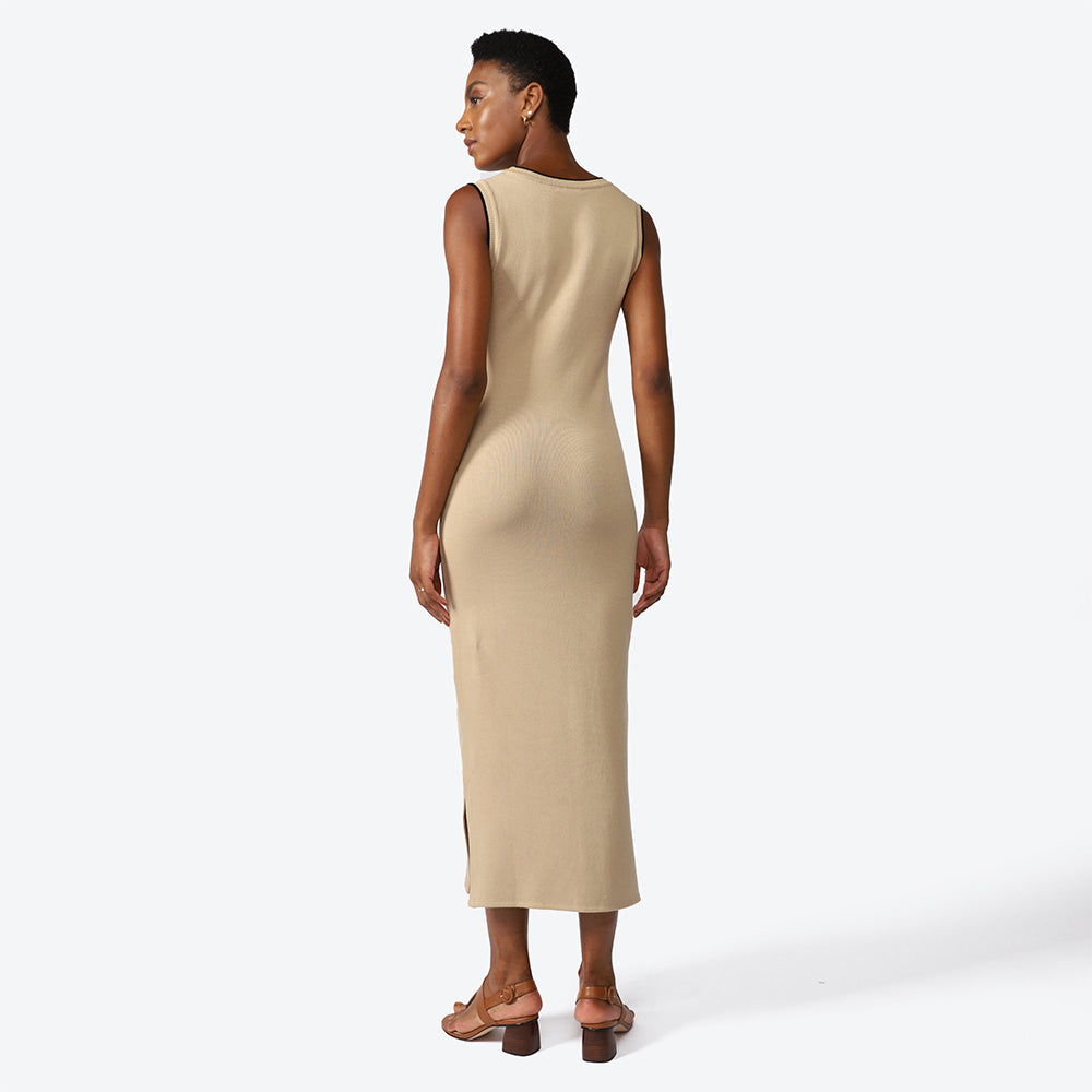 Vestido Tricot Midi Sem Mangas - Bege