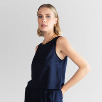 Regata Linho com Viscose Feminina - Azul Marinho