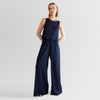 Calça Pantalona Linho com Viscose Feminina - Azul Marinho