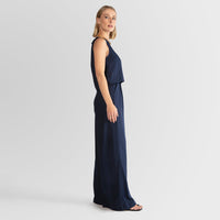 Calça Pantalona Linho com Viscose Feminina - Azul Marinho