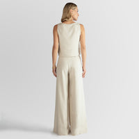 Calça Pantalona Linho com Viscose Feminina - Bege