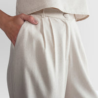 Calça Pantalona Linho com Viscose Feminina - Bege
