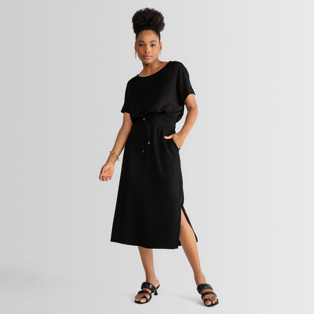 Saia Midi Viscose com Amarração - Preto