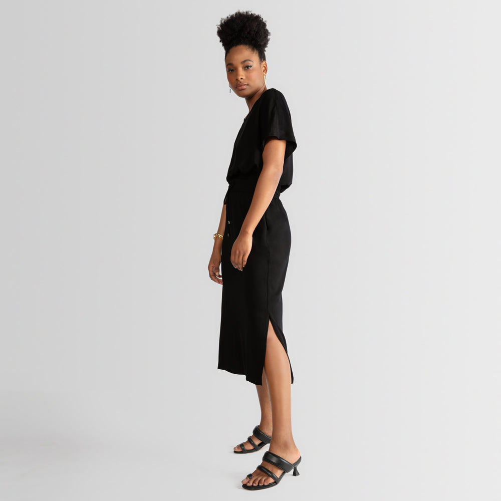 Saia Midi Viscose com Amarração - Preto