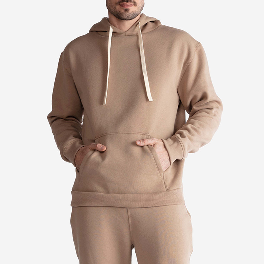 Blusa Moletom Felpa Com Capuz Masculina - Bege Pastel