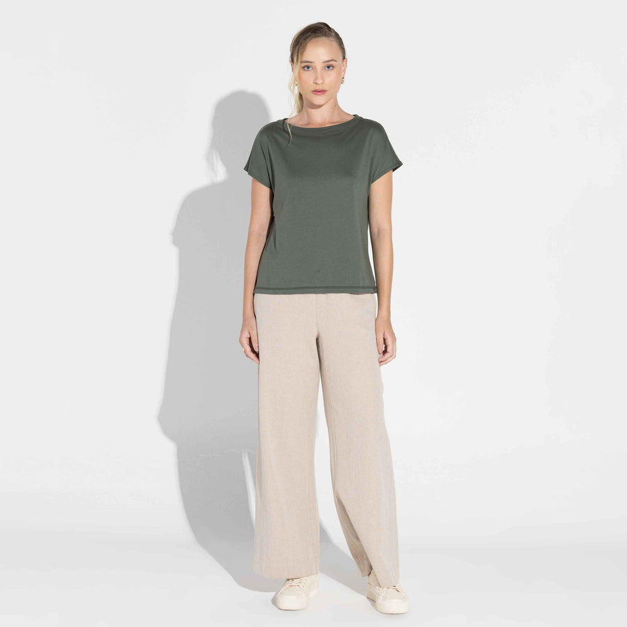 Camiseta Pima Manga Japonesa Feminina | Life Collection - Verde Figo