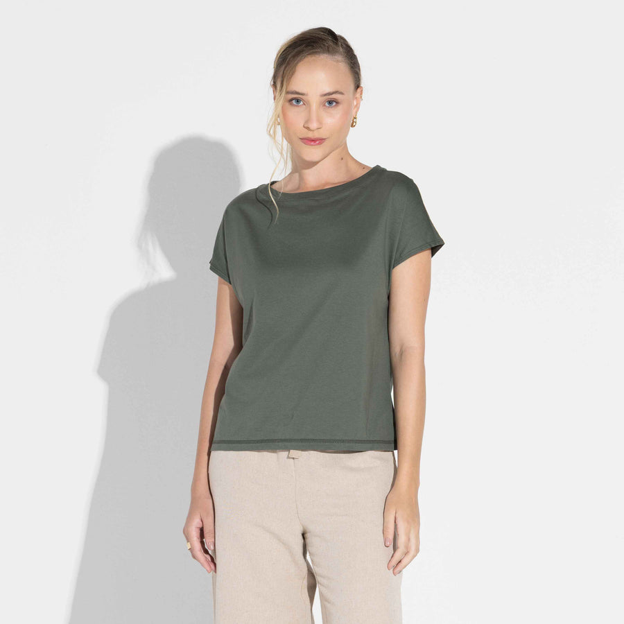 Camiseta Pima Manga Japonesa Feminina | Life Collection - Verde Figo