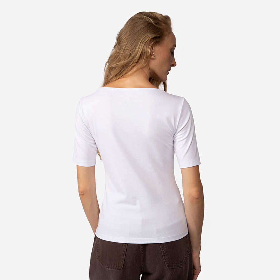 Blusa Cotton Pima Decote Reto Feminina - Branco