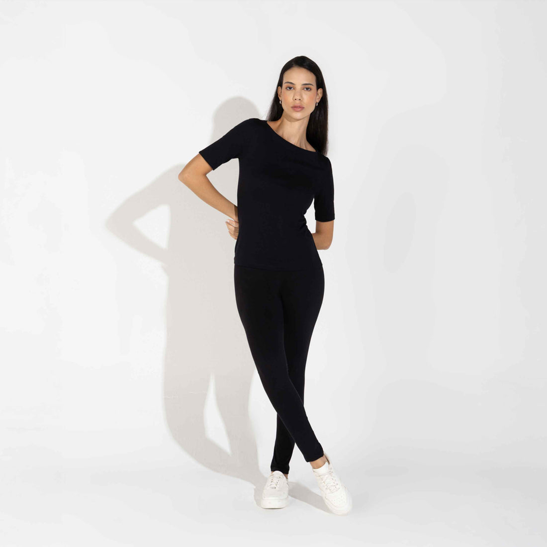Blusa Cotton Pima Decote Canoa Feminina | Life Collection - Preto