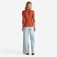 Blusa Canelada Viscose Manga 3/4 Feminina - Ferrugem