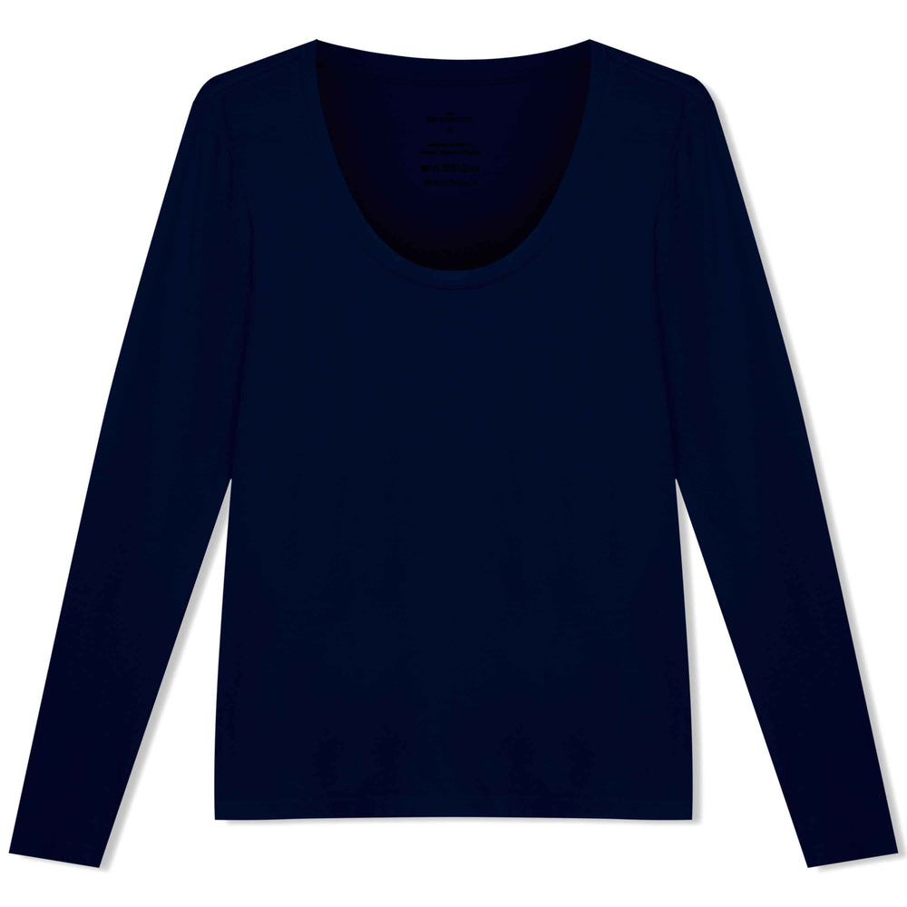 Camiseta Modal Gola U Manga Longa Feminina | Travel Collection - Azul Marinho