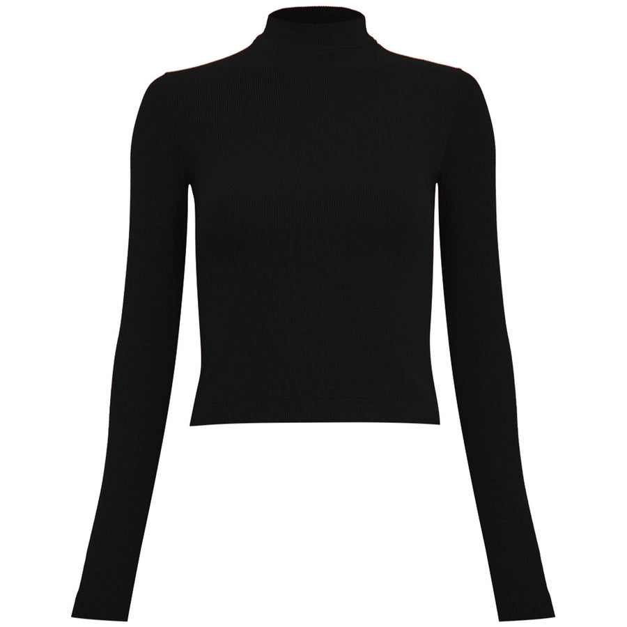 Blusa Canelada Viscose Gola Alta Feminina - Preto