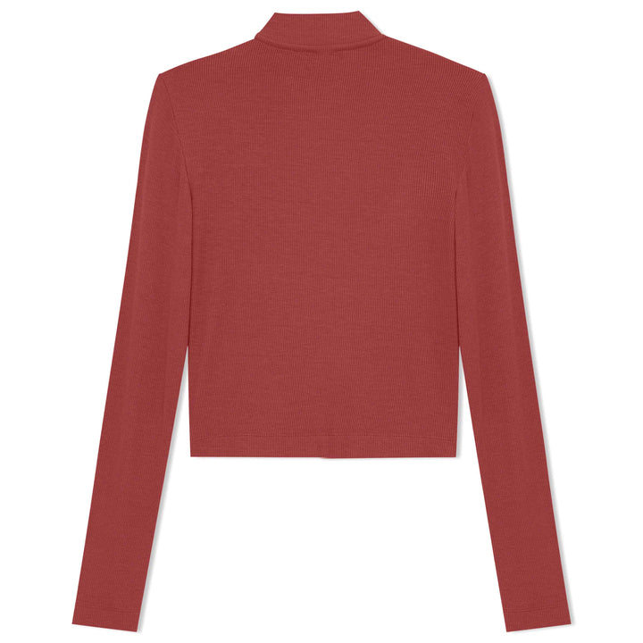 Blusa Canelada Viscose Gola Alta Feminina - Marsala