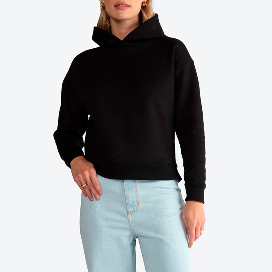 Blusão Moletom Flanelado Capuz Feminino - Preto